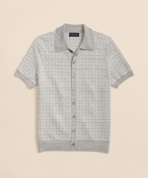 リネン/ナイロン バスケット ポロカーディガン