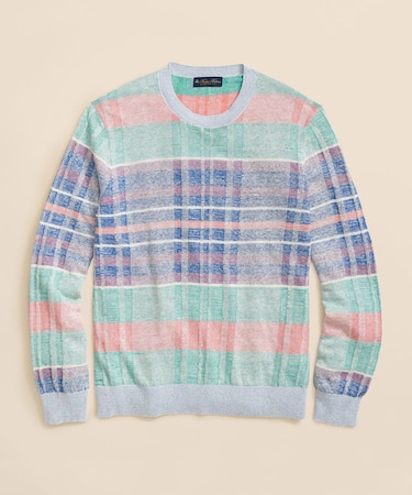 リネン マドラスチェック クルーネックセーター