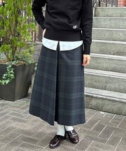 ウール／ポリエステル　ブラックウォッチ　ミディスカート