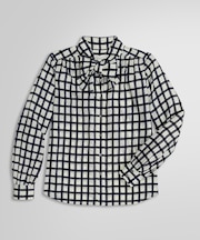 ポリエステル チェックプリント ソフトボウタイブラウス