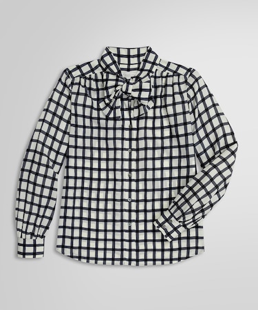 ポリエステル チェックプリント ソフトボウタイブラウス