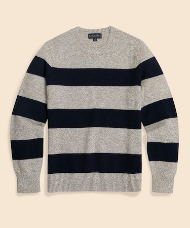 ウール　ストライプ　クルーネックセーター