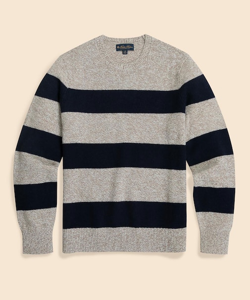 ウール　ストライプ　クルーネックセーター