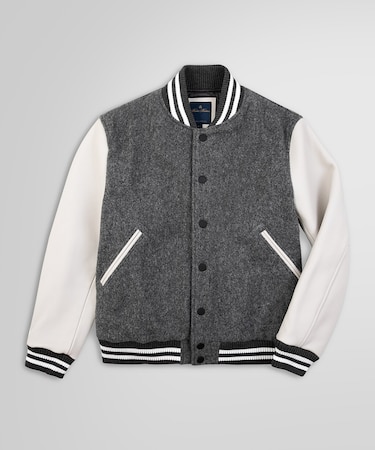 ウール/カウレザー バーシティジャケット