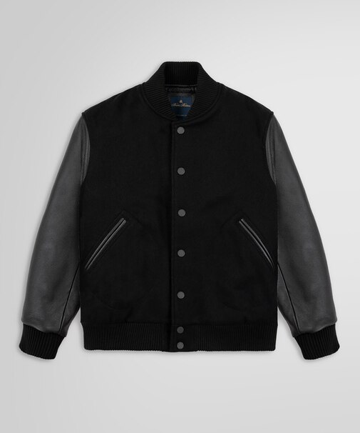 ウール/カウレザー バーシティジャケット