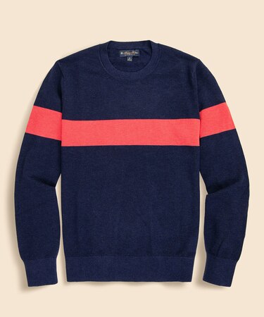 スーピマコットン チェストストライプ クルーネックセーター