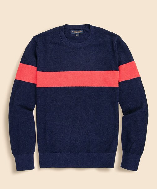 スーピマコットン チェストストライプ クルーネックセーター