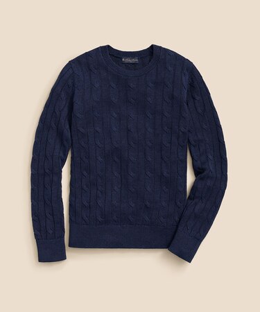リネン ケーブル クルーネックセーター