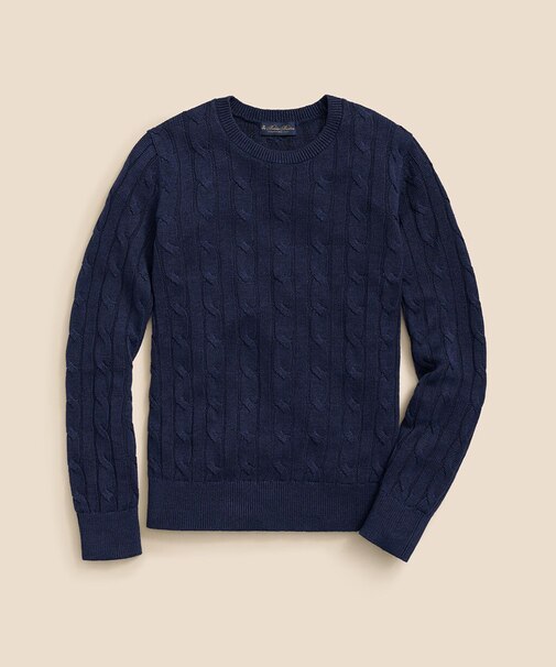 リネン ケーブル クルーネックセーター