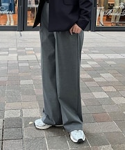 ポリエステルブレンド　プリーテッド　ワイドレッグパンツ