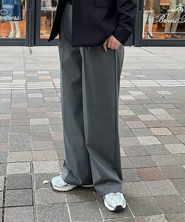 ポリエステルブレンド　プリーテッド　ワイドレッグパンツ