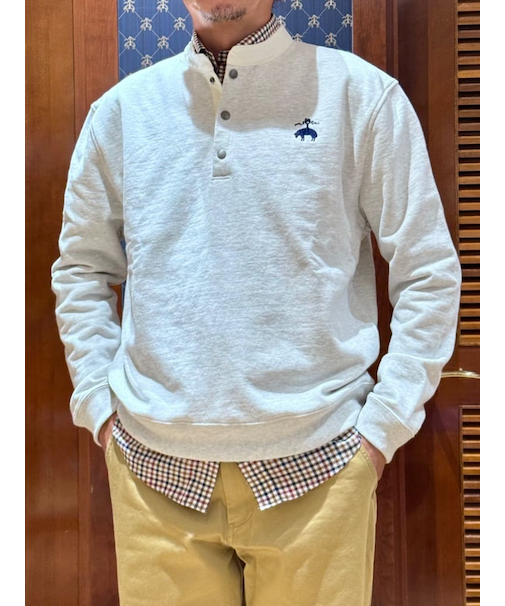 ◆オンラインストア限定◆ コットンフレンチテリー　ビッグGFロゴ　ハーフボタンスウェットシャツ