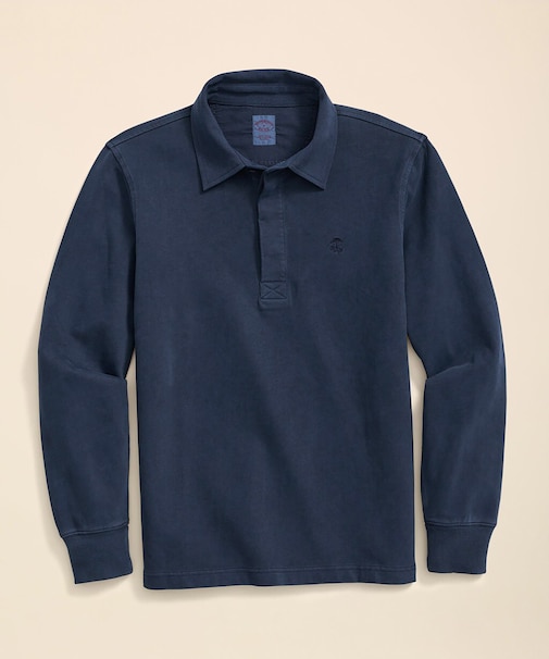 コットンジャージー ガーメントダイ ナンバーパッチ ラグビーシャツ