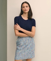 リネン　ケーブル　ショートスリーブセーター