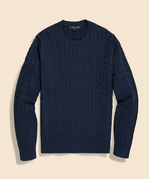 スーピマコットン ケーブル クルーネックセーター