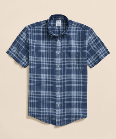 アイリッシュリネン チェック ショートスリーブ カジュアルシャツ Regular Fit