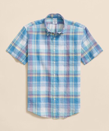 アイリッシュリネン チェック ショートスリーブ カジュアルシャツ Regular Fit