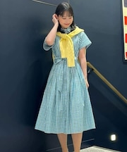 コットン　シアサッカー　チェック　ショートスリーブ　シャツワンピース