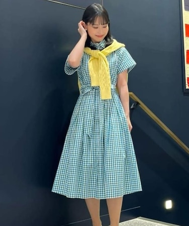 コットン　シアサッカー　チェック　ショートスリーブ　シャツワンピース