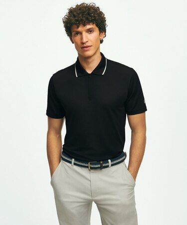 Performance Series ポリエステルブレンド ストレッチジャージー ソリッド ジップアップ ゴルフポロシャツ