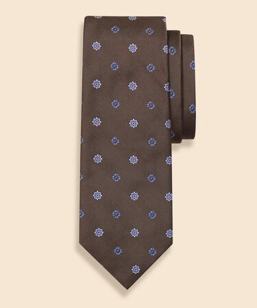 シルク　フラワー×スクエアモチーフ　ジャカードタイ