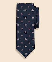 シルク　フラワー×スクエアモチーフ　ジャカードタイ