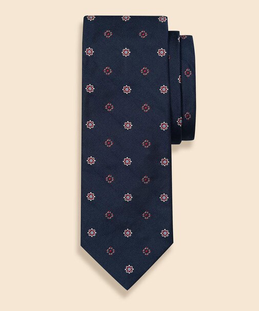 シルク　フラワー×スクエアモチーフ　ジャカードタイ