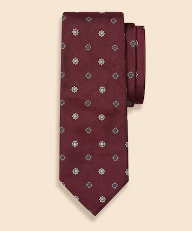 シルク　フラワー×スクエアモチーフ　ジャカードタイ