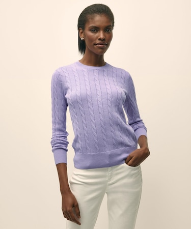 スーピマコットン ケーブル クルーネックセーター