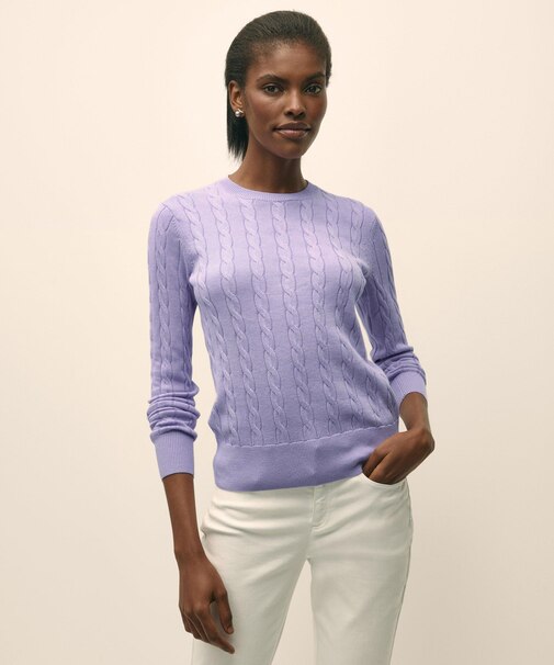 スーピマコットン ケーブル クルーネックセーター