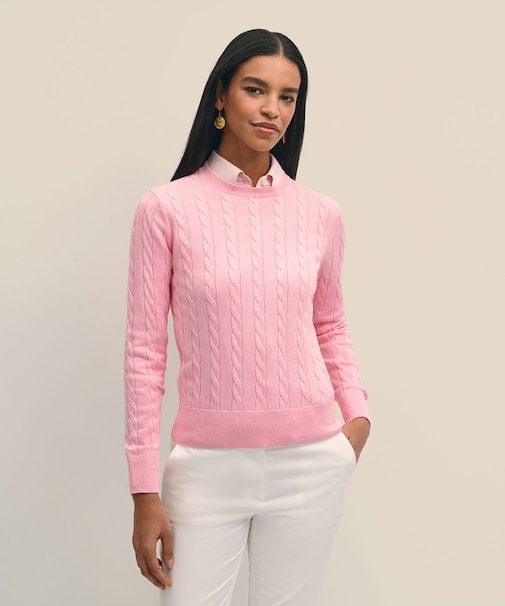 スーピマコットン ケーブル クルーネックセーター