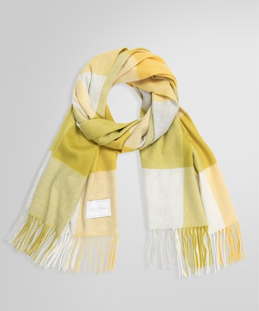 カシミヤ カラーブロック オブロングスカーフ