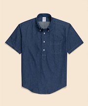 コットン　デニム　ショートスリーブ　プルオーバーシャツ