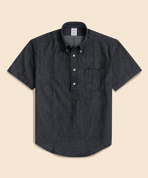 コットン　デニム　ショートスリーブ　プルオーバーシャツ