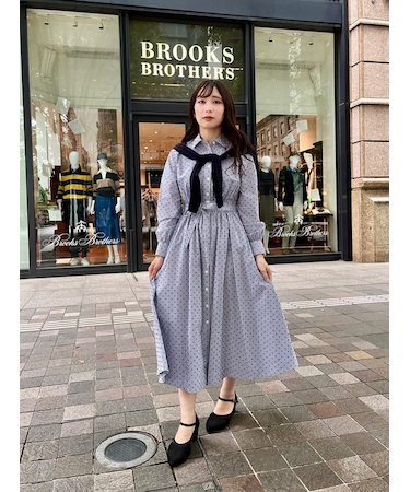 コットン ストライプ クリップドット ベルテッドシャツワンピース