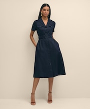 リネン　ベルテッド　シャツワンピース