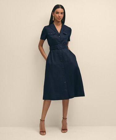 リネン ベルテッド シャツワンピース