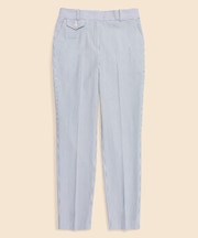 コットン　シアサッカーストライプ　プレーンフロント　クロップドパンツ