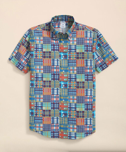 コットンポプリン マドラスパッチワークプリント ショートスリーブカジュアルシャツ Regular Fit