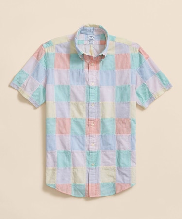 コットン マドラスパッチワーク キャンディストライプ カジュアルシャツ Regular Fit