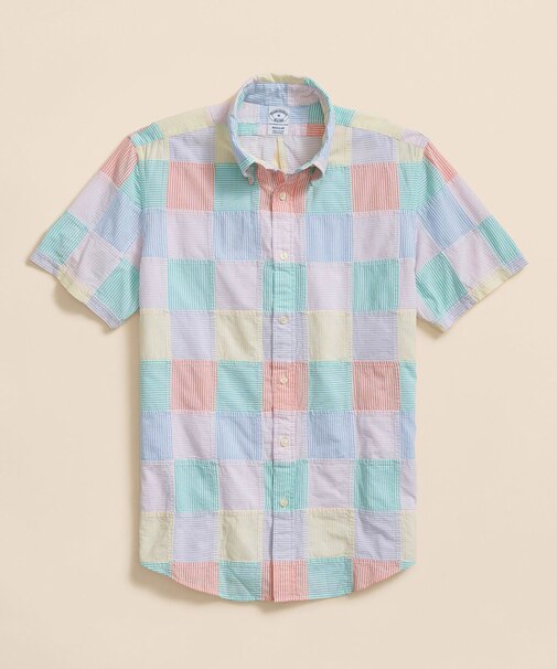 コットン マドラスパッチワーク キャンディストライプ カジュアルシャツ Regular Fit