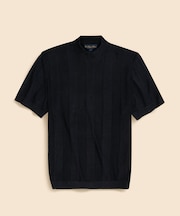 リネン　ストライプ　モックネック　ショートスリーブセーター