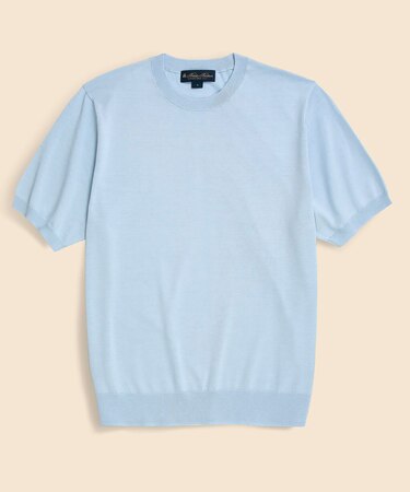 コットン/シルク クルーネック ショートスリーブセーター