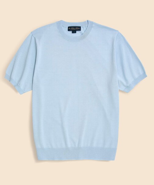 コットン/シルク クルーネック ショートスリーブセーター