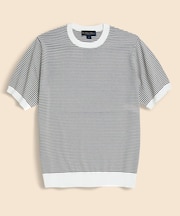 コットン／シルク　ストライプ　クルーネック　ショートスリーブセーター