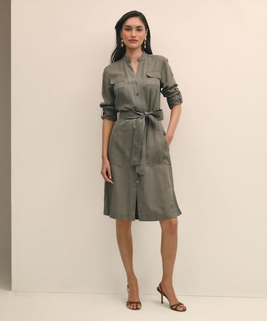 リヨセル ベルテッド ソフトユーティリティシャツドレス