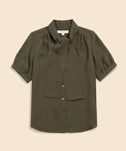 ポリエステルツイル　ショートスリーブ　ボウタイブラウス