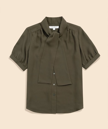 ポリエステルツイル　ショートスリーブ　ボウタイブラウス