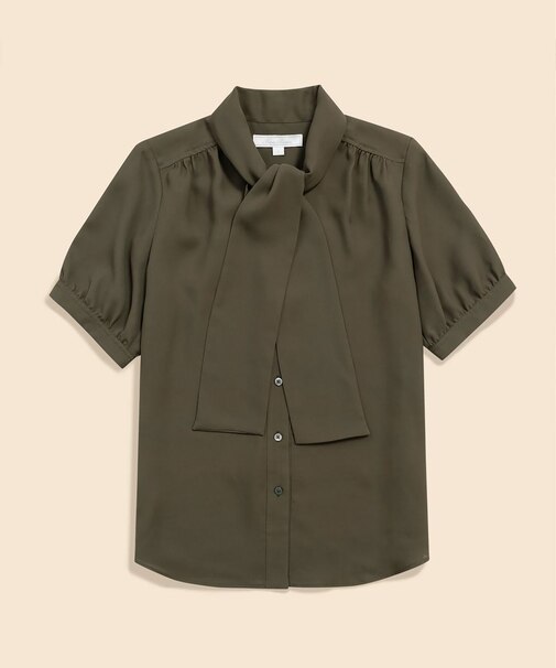 ポリエステルツイル　ショートスリーブ　ボウタイブラウス