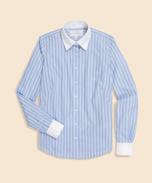 コットンストレッチ　ストライプ　クレリックシャツ　Fitted Fit